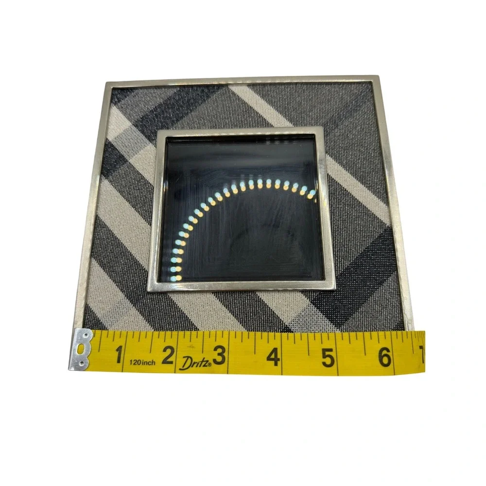 Burberry Prorsum Grey Check Square Picture Frame Silver Tone‎ Wood Back